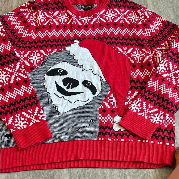 Festive Sloth Crewneck Sweater - Red and White - Picture 1 of 6